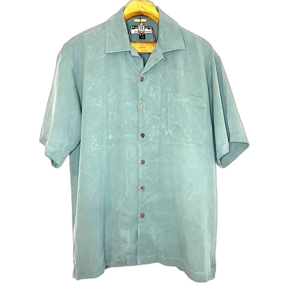TOMMY BAHAMA Mens Embroidered 100% Silk Hawaiian HARLEY DAVIDSON Shirt Size: L